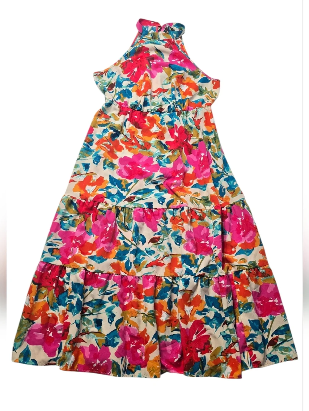 SHEIN Floral Halter Maxi Dress in Pink, Orange & Blue 1XL